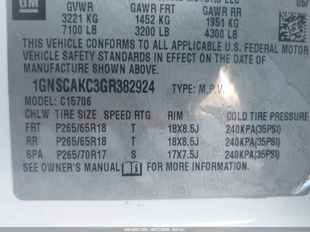 Chevrolet Tahoe Ls 2016 1GNSCAKC3GR382924 Image 9