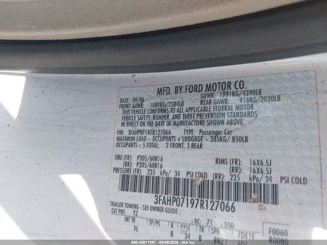 Продаж на аукціоні авто 2007 Ford Fusion Se, vin: 3FAHP07197R127066, номер лоту: 45811397