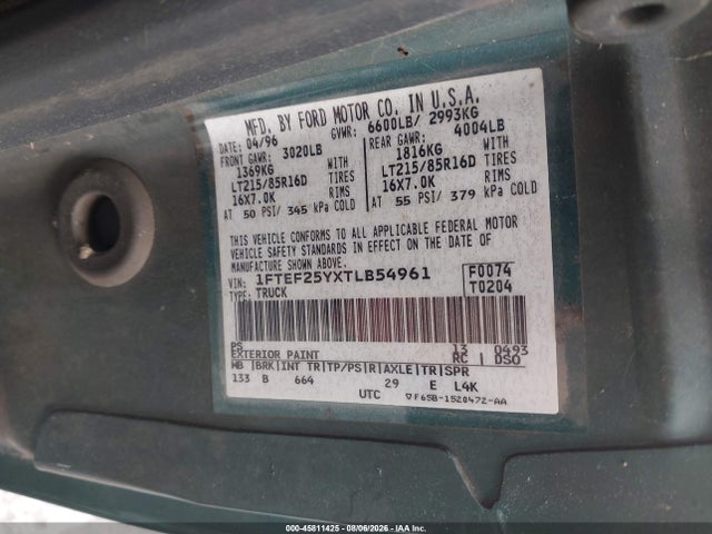 Продаж на аукціоні авто 1996 Ford F250, vin: 1FTEF25YXTLB54961, номер лоту: 45811425
