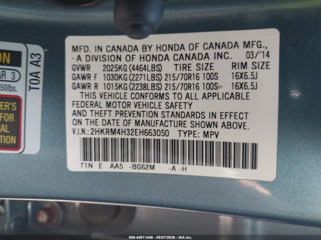 Продажа на аукционе авто 2014 Honda Cr-v Lx, vin: 2HKRM4H32EH663050, номер лота: 45811446