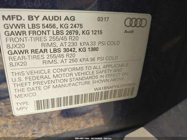 Продажа на аукционе авто 2018 Audi Q5 2.0t Premium/2.0t Tech Premium, vin: WA1BNAFY4J2010429, номер лота: 45811464