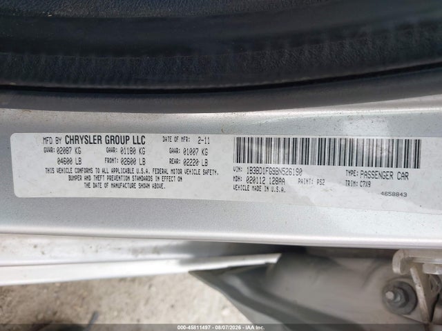 Продажа на аукционе авто 2011 Dodge Avenger Mainstreet, vin: 1B3BD1FG9BN526190, номер лота: 45811497