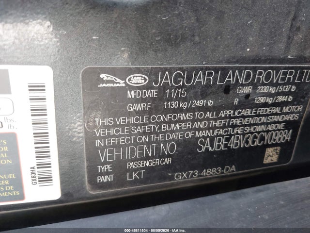Aukcja sprzedaży 2016 Jaguar Xf 35t Prestige, vin: SAJBE4BV3GCY09884, numer aukcji: 45811504