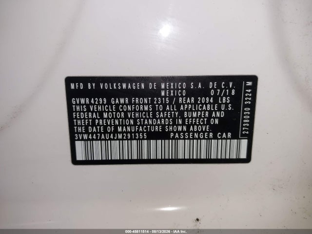 Aukcja sprzedaży 2018 Volkswagen Golf Gti 2.0t Autobahn/2.0t S/2.0t Se, vin: 3VW447AU4JM291355, numer aukcji: 45811514