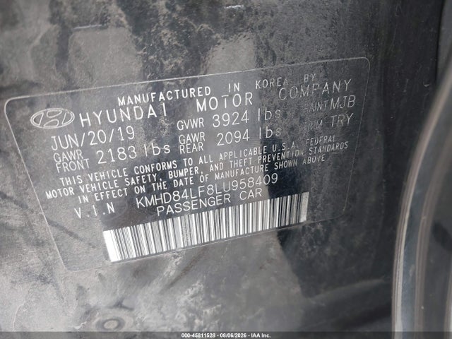 Продаж на аукціоні авто 2020 Hyundai Elantra Sel, vin: KMHD84LF8LU958409, номер лоту: 45811528