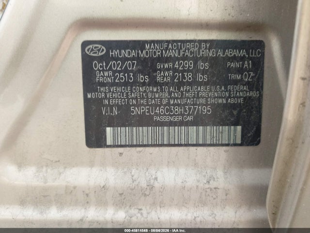 Продажа на аукционе авто 2008 Hyundai Sonata Limited/se, vin: 5NPEU46C38H377195, номер лота: 45811545