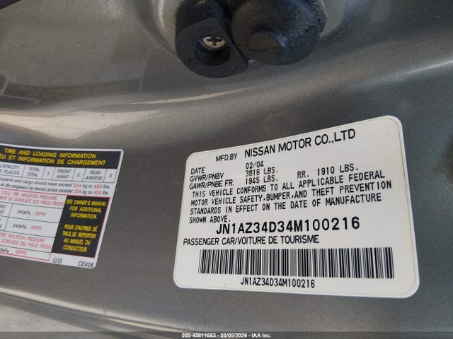 Aukcja sprzedaży 2004 Nissan 350z Enthusiast, vin: JN1AZ34D34M100216, numer aukcji: 45811553