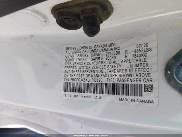 Продаж на аукціоні авто 2020 Honda Civic Si Coupe, vin: 2HGFC3A5XLH753890, номер лоту: 45811562