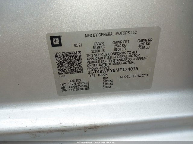 2021 Gmc Sierra 3500hd 4wd  Standard Bed Denali მანქანა იყიდება აუქციონზე, vin: 1GT49WEY9MF174015, აუქციონის ნომერი: 45811569