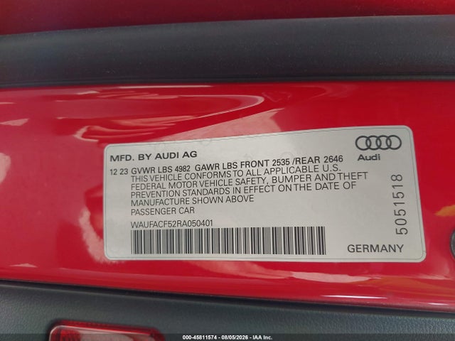 WAUFACF52RA050401 Audi A5 Sportback Premium Plus 45 Tfsi Quattro S Tronic