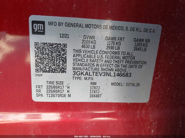 2022 Gmc Terrain Awd Sle მანქანა იყიდება აუქციონზე, vin: 3GKALTEV3NL146683, აუქციონის ნომერი: 45811582