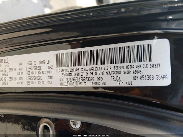 Aukcja sprzedaży 2015 Ram 2500 Longhorn, vin: 3C6UR5GL1FG603376, numer aukcji: 45811587