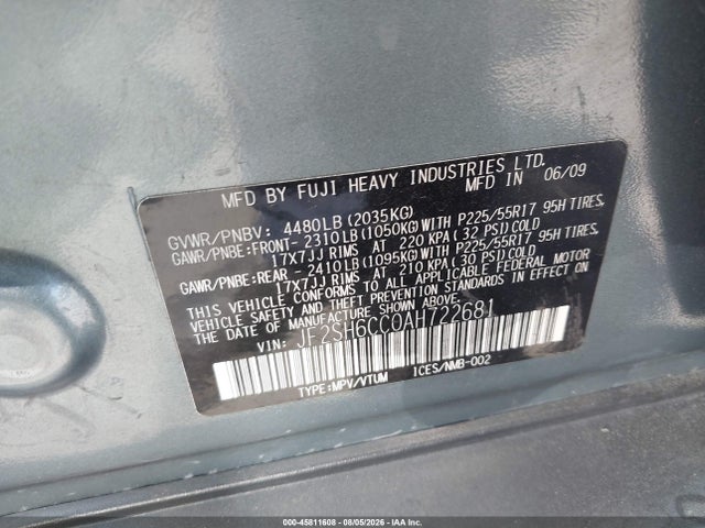 Продажа на аукционе авто 2010 Subaru Forester 2.5x Premium, vin: JF2SH6CC0AH722681, номер лота: 45811608