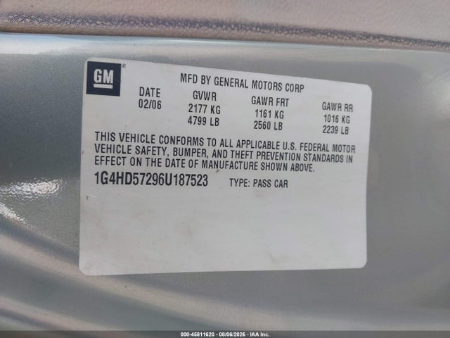45811620 :رقم المزاد ، 1G4HD57296U187523 vin ، 2006 Buick Lucerne Cxl مزاد بيع