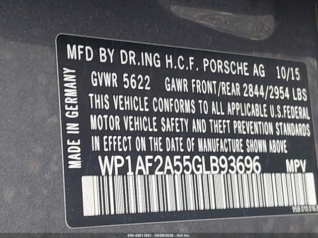 Продаж на аукціоні авто 2016 Porsche Macan Turbo, vin: WP1AF2A55GLB93696, номер лоту: 45811651