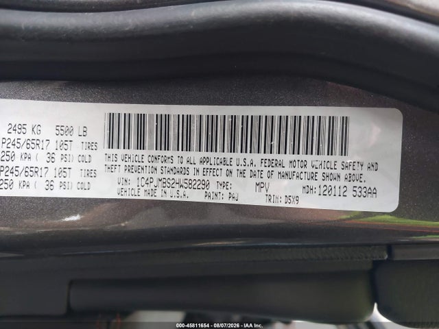 45811654 :رقم المزاد ، 1C4PJMBS2HW582290 vin ، 2017 Jeep Cherokee Trailhawk مزاد بيع