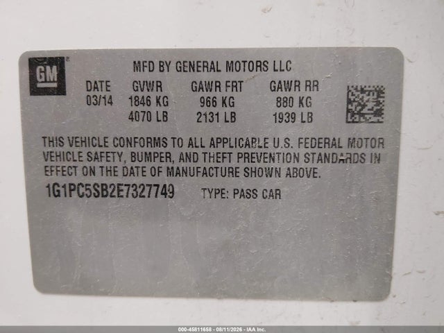 Продаж на аукціоні авто 2014 Chevrolet Cruze 1lt Auto, vin: 1G1PC5SB2E7327749, номер лоту: 45811658