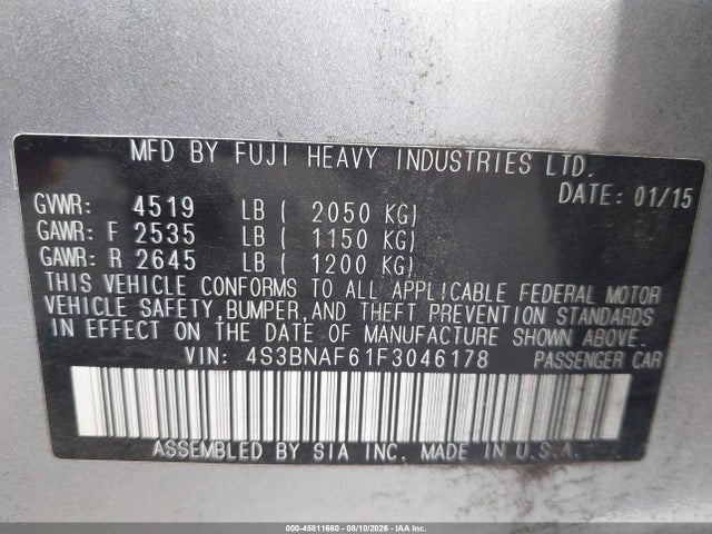 Subaru Legacy 2.5i Premium 2015 4S3BNAF61F3046178 Image 9
