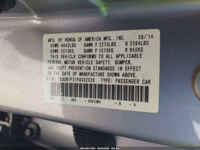 Продажа на аукционе авто 2015 Acura Tlx, vin: 19UUB1F31FA002539, номер лота: 45811664