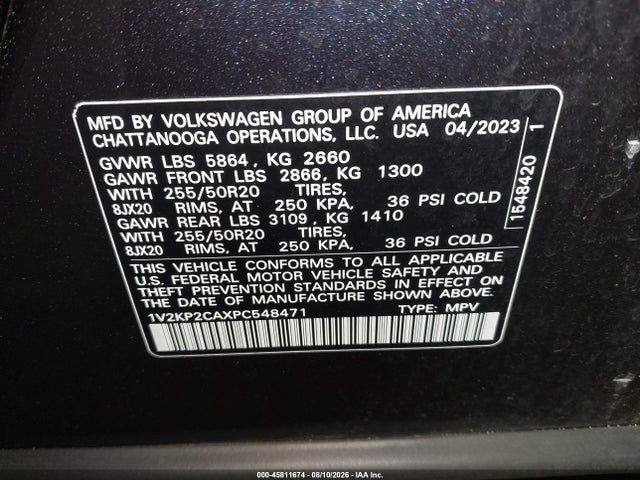 Aukcja sprzedaży 2023 Volkswagen Atlas 2.0t Se W/technology, vin: 1V2KP2CAXPC548471, numer aukcji: 45811674
