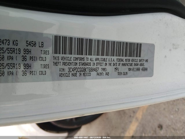 Aukcja sprzedaży 2019 Dodge Journey Crossroad, vin: 3C4PDCGG8KT680467, numer aukcji: 45811687