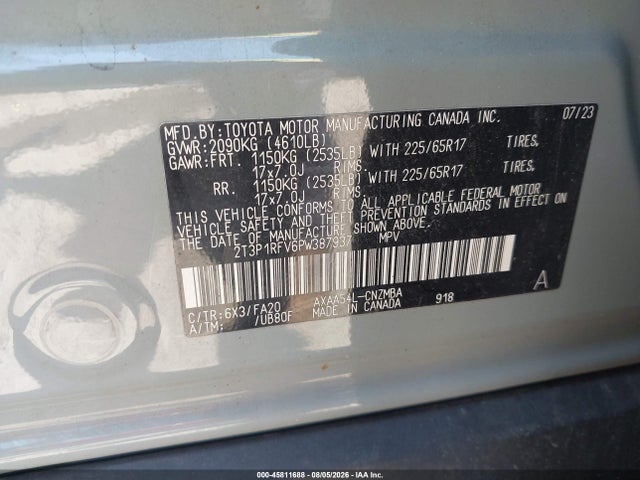Продаж на аукціоні авто 2023 Toyota Rav4 Xle, vin: 2T3P1RFV6PW387937, номер лоту: 45811688