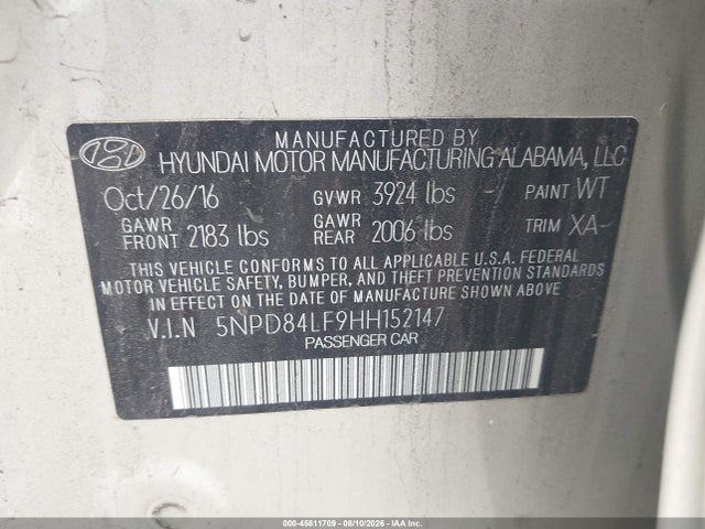Aukcja sprzedaży 2017 Hyundai Elantra Value Edition, vin: 5NPD84LF9HH152147, numer aukcji: 45811709
