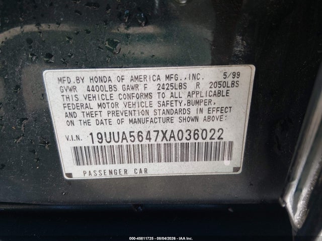 1999 Acura Tl 3.2 მანქანა იყიდება აუქციონზე, vin: 19UUA5647XA036022, აუქციონის ნომერი: 45811725