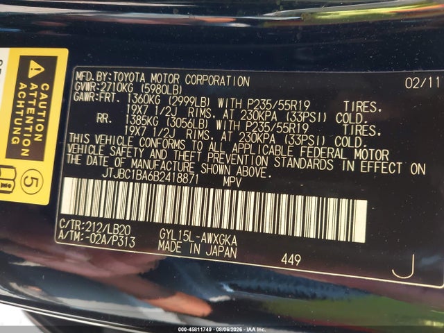 45811749 :رقم المزاد ، JTJBC1BA6B2418871 vin ، 2011 Lexus Rx 450 مزاد بيع