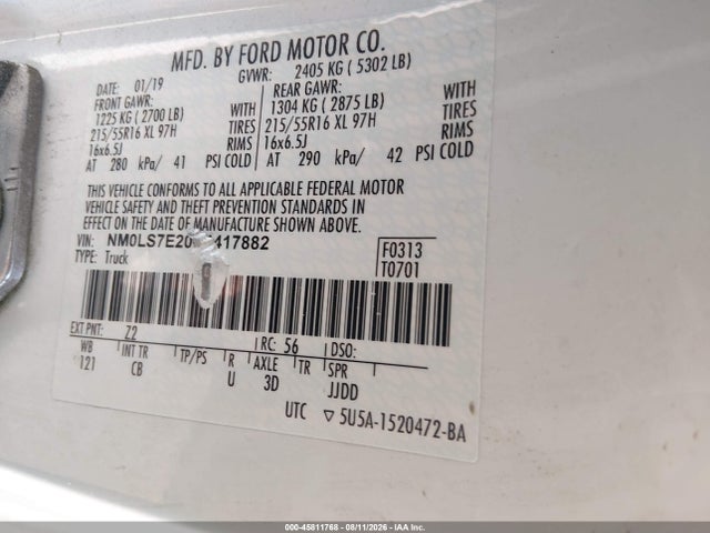 Продаж на аукціоні авто 2019 Ford Transit Connect Xl, vin: NM0LS7E20K1417882, номер лоту: 45811768