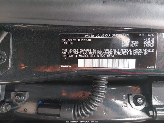 Aukcja sprzedaży 2013 Volvo S60 T5, vin: YV1612FS0D2210548, numer aukcji: 45811794