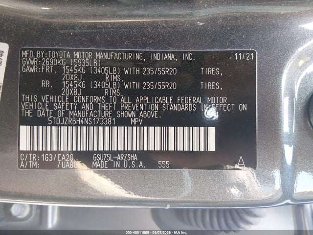 5TDJZRBH4NS173381 Toyota Highlander Xse