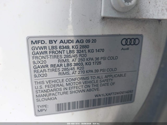 Продаж на аукціоні авто 2021 Audi Q7 Premium Plus 55 Tfsi Quattro Tiptronic, vin: WA1LXAF72MD014252, номер лоту: 45811810