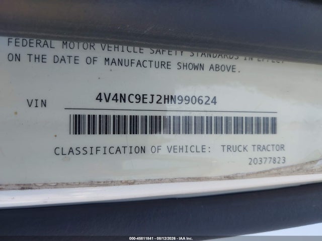 2017 Volvo Vnl მანქანა იყიდება აუქციონზე, vin: 4V4NC9EJ2HN990624, აუქციონის ნომერი: 45811841