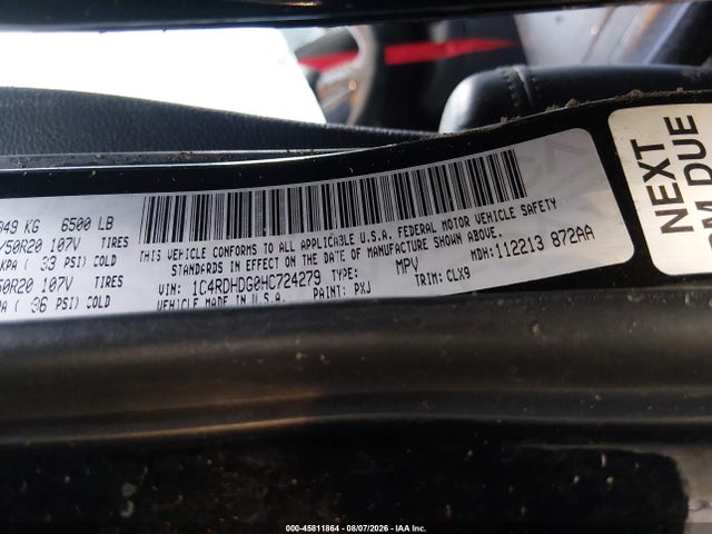 45811864 :رقم المزاد ، 1C4RDHDG0HC724279 vin ، 2017 Dodge Durango Gt Rwd مزاد بيع