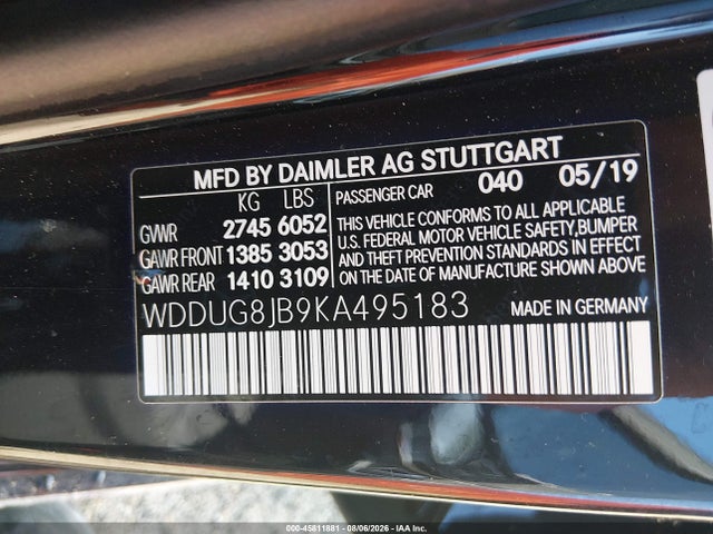 Aukcja sprzedaży 2019 Mercedes-benz Amg S 63 4matic, vin: WDDUG8JB9KA495183, numer aukcji: 45811881