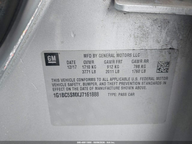 Aukcja sprzedaży 2018 Chevrolet Cruze Ls Auto, vin: 1G1BC5SMXJ7161888, numer aukcji: 45811885