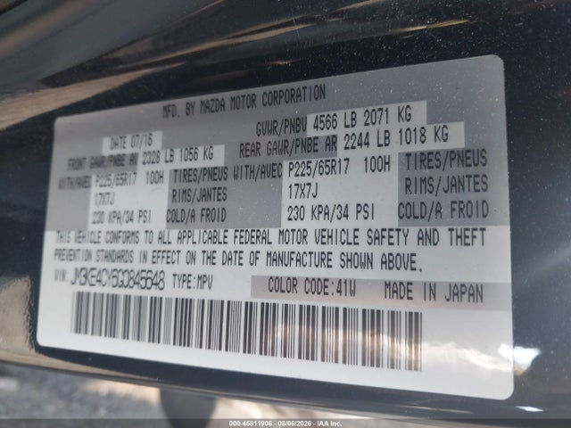 45811906 :رقم المزاد ، JM3KE4CY6G0845648 vin ، 2016 Mazda Cx-5 Touring مزاد بيع