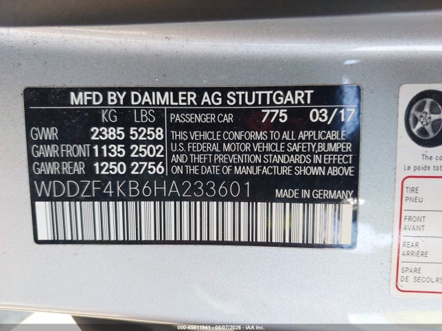 45811941 :رقم المزاد ، WDDZF4KB6HA233601 vin ، 2017 Mercedes-benz E 300 4matic مزاد بيع