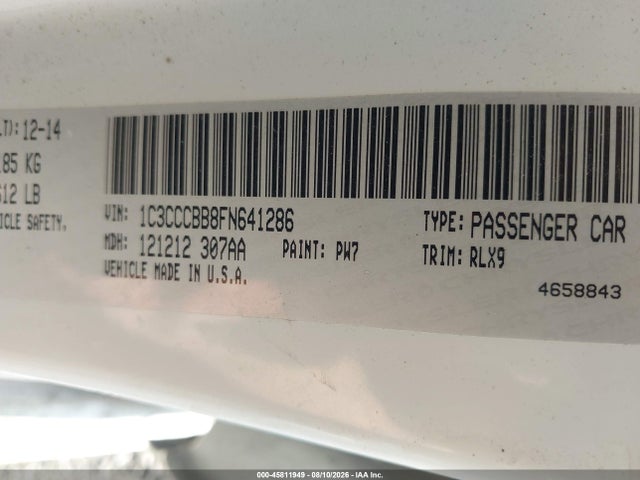 Aukcja sprzedaży 2015 Chrysler 200 S, vin: 1C3CCCBB8FN641286, numer aukcji: 45811949