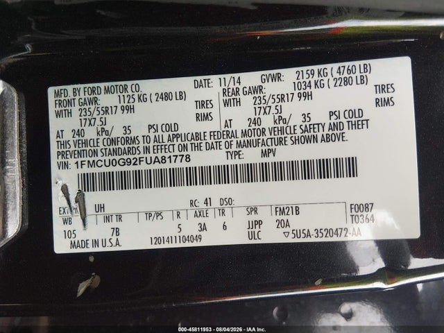 Ford ESCAPE SE 2015 1FMCU0G92FUA81778 Image 9