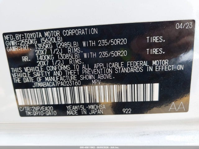 JTMABACA7PA023160 Toyota Bz4x Limited
