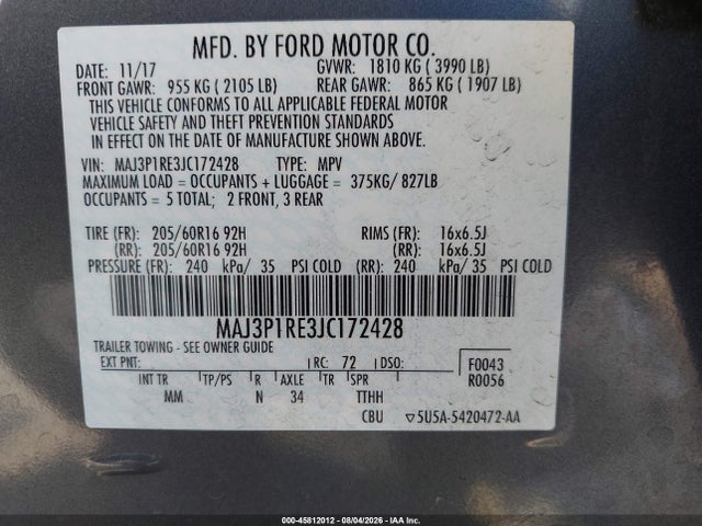 MAJ3P1RE3JC172428 Ford ECOSPORT S