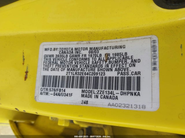 Продажа на аукционе авто 2004 Toyota Matrix Xr, vin: 2T1LR32E64C209123, номер лота: 45812023