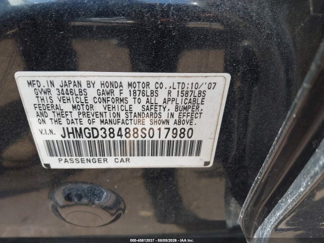Aukcja sprzedaży 2008 Honda Fit, vin: JHMGD38488S017980, numer aukcji: 45812037