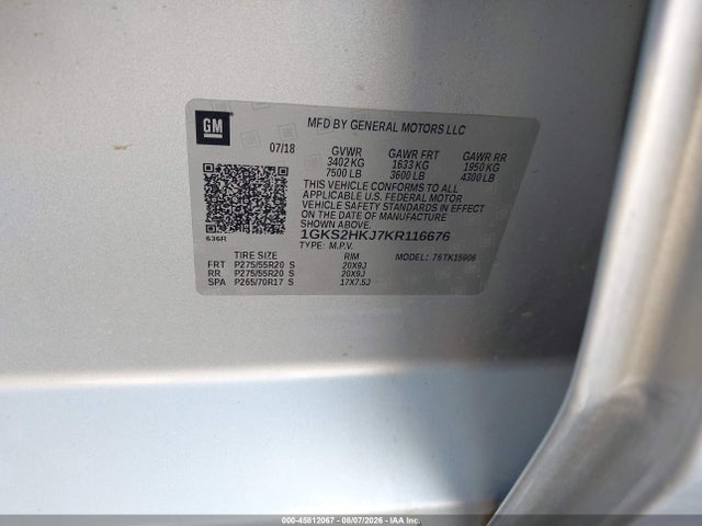 Aukcja sprzedaży 2019 Gmc Yukon Xl Denali, vin: 1GKS2HKJ7KR116676, numer aukcji: 45812067