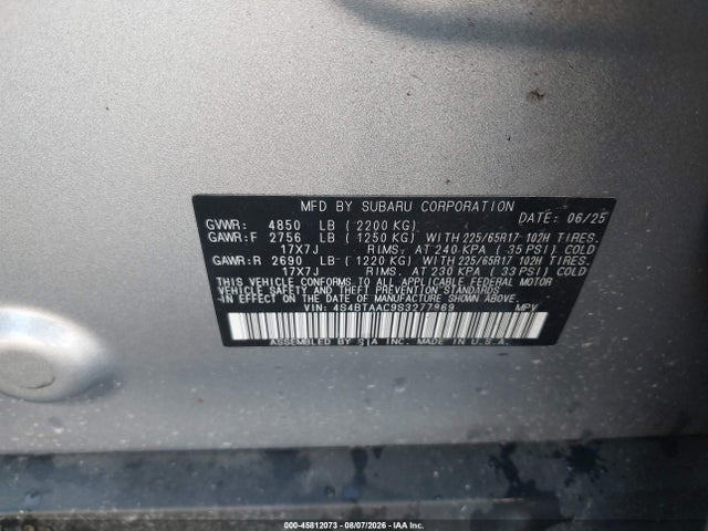 Продаж на аукціоні авто 2025 Subaru Outback, vin: 4S4BTAAC9S3277869, номер лоту: 45812073