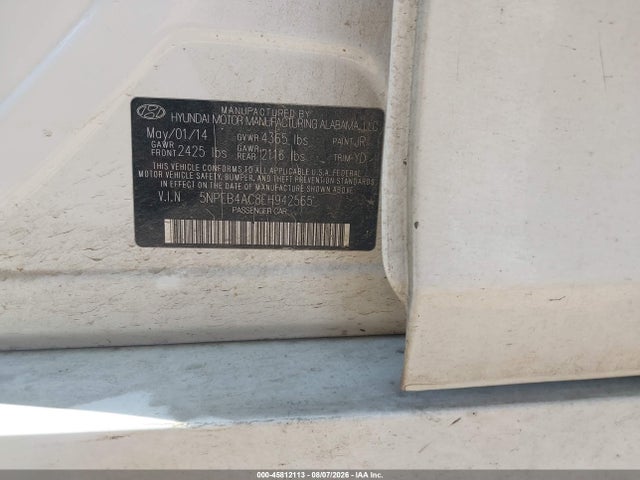 Aukcja sprzedaży 2014 Hyundai Sonata Gls, vin: 5NPEB4AC8EH942565, numer aukcji: 45812113