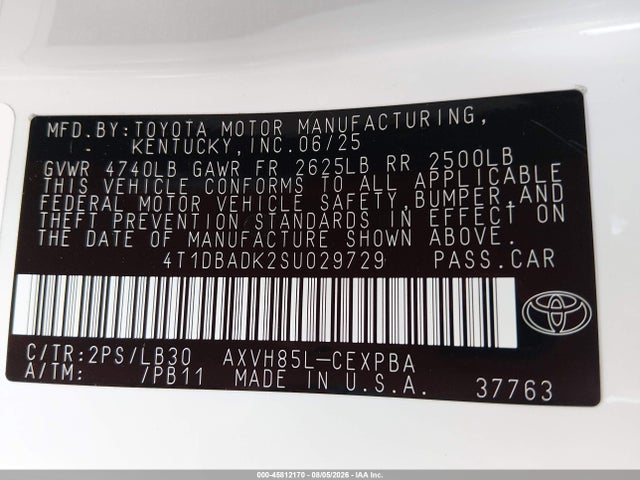 Aukcja sprzedaży 2025 Toyota Camry Xse, vin: 4T1DBADK2SU029729, numer aukcji: 45812170