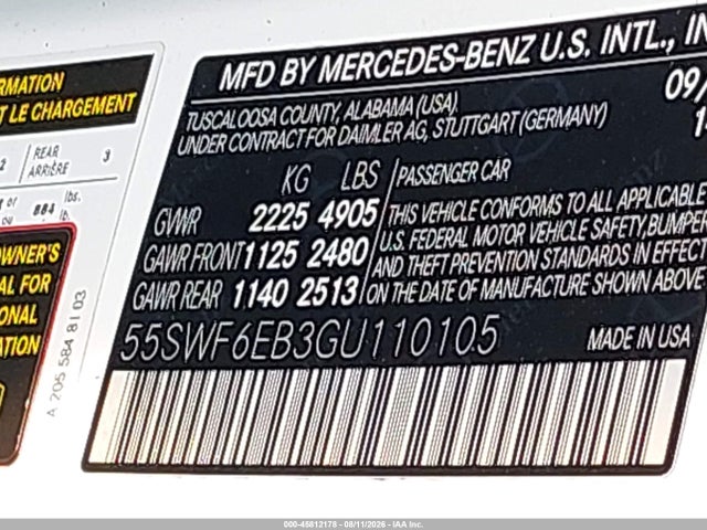 Aukcja sprzedaży 2016 Mercedes-benz C 450 Amg 4matic, vin: 55SWF6EB3GU110105, numer aukcji: 45812178